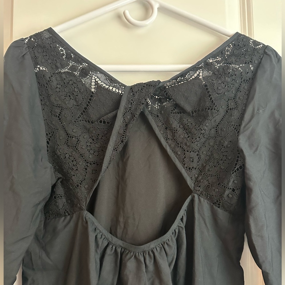 NWT Tibi Black Lace Cotton Mini Dress with Puff Sleeves and Open Back - Picture 4 of 9